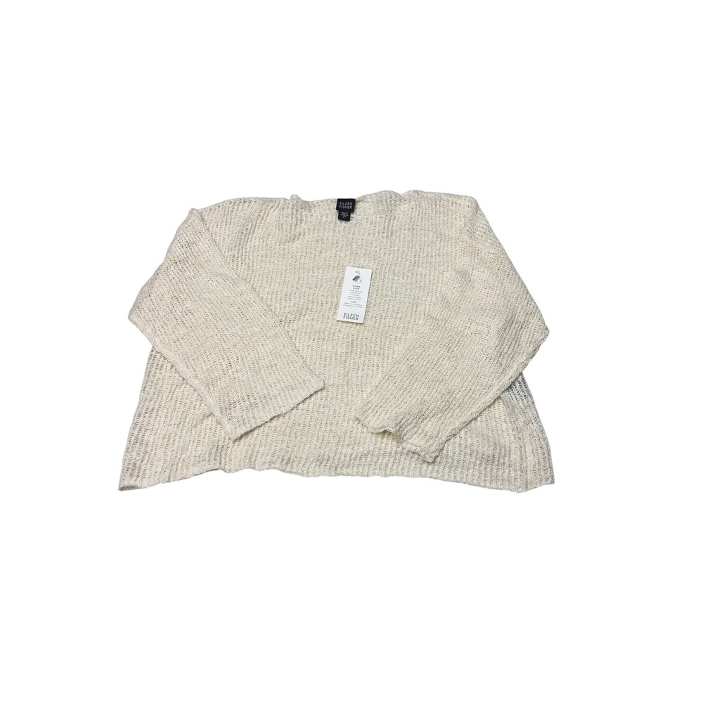 NWT Eileen‎ Fisher Linen Slub Box Soft White Italian Yarn LRG 3/4 Women Sleeve